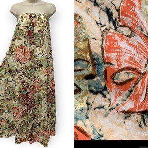 Jams World Dress S Floral Tropical Print 100% Rayon Resort Tiki Strapless